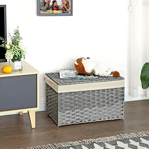Woven Storage Basket with Lid (65 L / Gray)