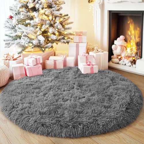 3'x3' Grey Round Rug for Bedroom (3' (Round) / Grey)
