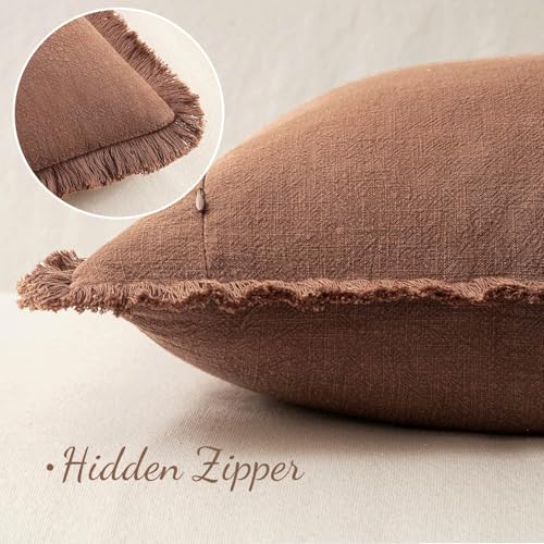 Boho Linen Fringe Decorative Fall Throw Pillow Covers Brick 18x18 (18" x 18" (Pack of 2) / Brick)