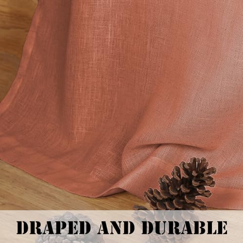 Linen Curtains Home Decorative Nickel Grommet Semi Sheer Curtains Privacy Added Energy Saving Light Filtering Window Treatments Draperies for Bedroom (52"W x 96"L (Pack of 2) / Terracotta)