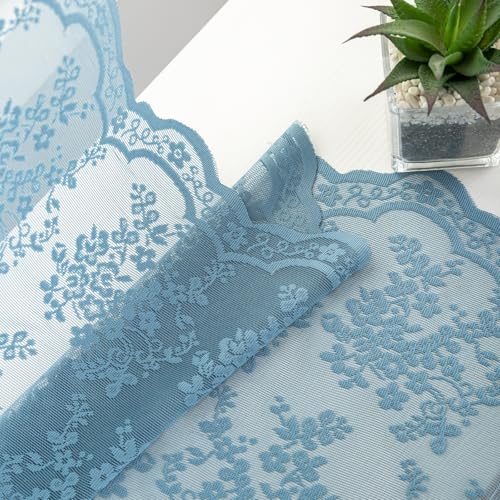 Vintage Lace Curtains 72 Inches Long 2 Panels Antique Boho Slate Blue Sheer Curtain for Playroom Living Room Bathroom Rod Pocket Semi Sheer Privacy Drapes W52 X L72 Dusty Grey Blue Denim (Stone Blue / 52"W x 72"L (Pack of 2))
