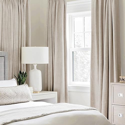 100% Blackout Linen Curtains for Bedroom 52x96 Inches Natural (Natural / 52"W x 96"L (Pack of 2))