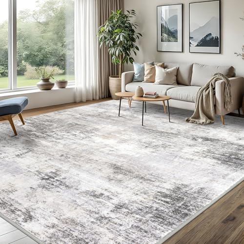 Abstract Area Rugs 8x10 Ft Washable Large Rugs for Living Room (Ash Grey/Beige / 8' x 10' (Rectangular))