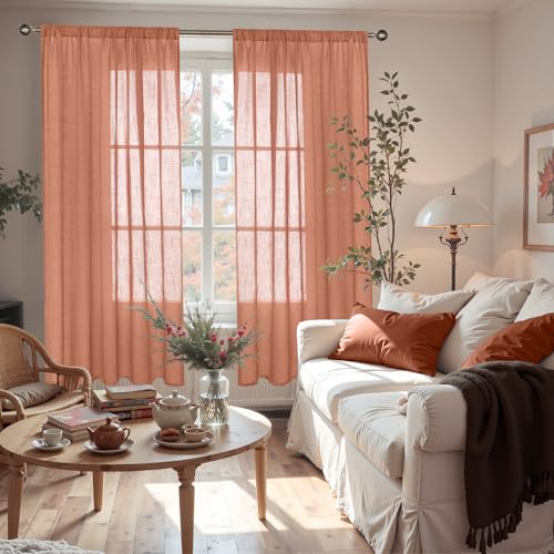 Terracotta Linen Curtains 72 Inches Long for Living Room (Terracotta / 52"W x 72"L (Pack of 2))