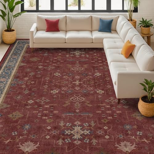 Oriental 8x10 Large Area Rugs for Living Room (8' x 10' (Rectangular) / Burgundy)