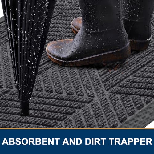 Front Door Mat Outside Entrance (Medium Grey / 35" X 23")