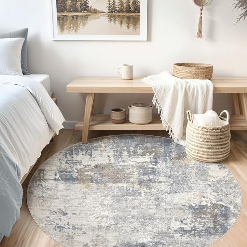 5ft Round Area Rug Living Room Rugs (Blue Grey / 5' (Round))