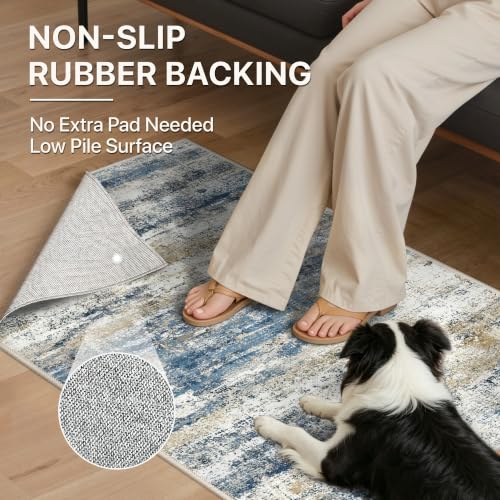 8x10 Area Rug for Bedroom (Navy Beige / 8' x 10' (Rectangular))