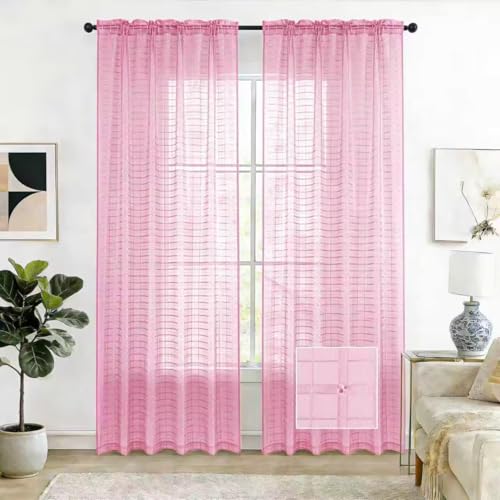 Check Sheer Curtains 90 Inches 2 Panels Set (Check - Pink / 52"W x 90"L (Pack of 2))