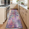 Washable Runner 2'x6' Abstract Area Rug for Hallway Purple Multi (Purple/Orange/Teal/Green/Red / 2' x 6' (Runner))