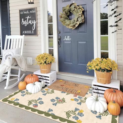 3x5 Floral Entry Rug (Flower - Sage / Blue / 3' x 5' (Rectangular))