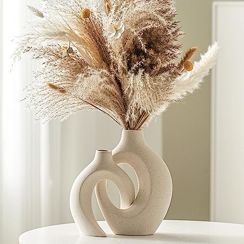 Snuggle Hollow Ceramic Vase Set of 2 (Large Cream White)