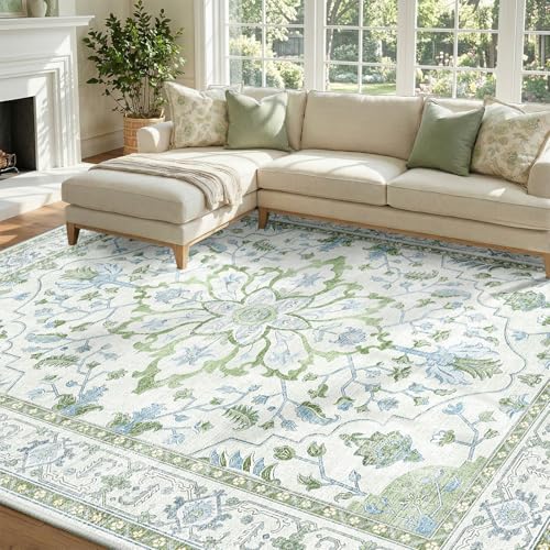 Washable Area Rug (Green/White/Blue / 8' x 10' (Rectangular))