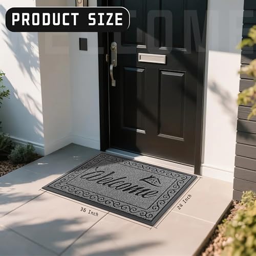 Welcome Mat Outdoor Indoor (Grey / 36x24 Inch)
