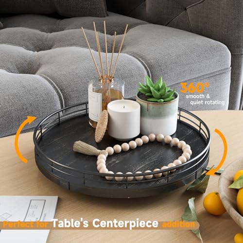 10 Inch Oak Lazy Susan Vanity Tray with Black Brushed Gold Rail (Black / 10 inches)