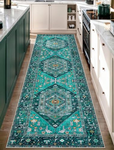 2'6"x10' Washable Non Slip Boho Runner Rug for Hallway (Teal/Multi / 2'6" x 10' (Runner))