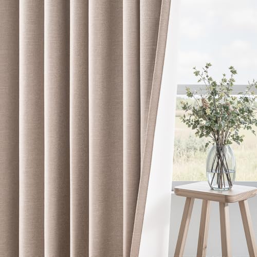 96 inch long blackout window curtains 2 Panels for bedroom 100% Black out Linen texture Curtain Vintage Farmhouse Drapes with Back Tab Rod Pocket Pinch pleated Thermal Insulated Panel for Living Room (Natural Beige / 52"W x 96"L (Pack of 2))