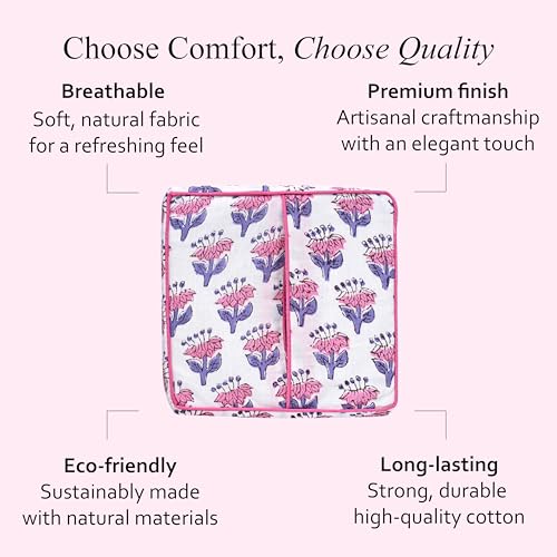 CPC Pink Sapphire Block Print Square Tissue Box Cover 100% Cotton (Pink Sapphire)