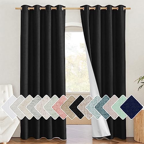 Vintage Open Linen Weave Flax Thermal Black Curtains for Holloween Decoration (52"W x 84"L (Pack of 2) / Black)