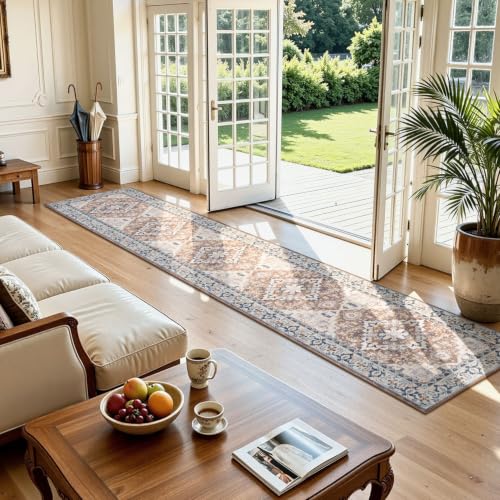 2x10 Hallway Kitchen Washable Runner Rug (Floral Brown / 2' x 10' (Runner))