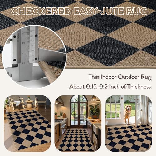 Colette Checkered Easy Jute Entry Rug (3' x 5' (Rectangular) / Nature and Black/Checkerboard -2)