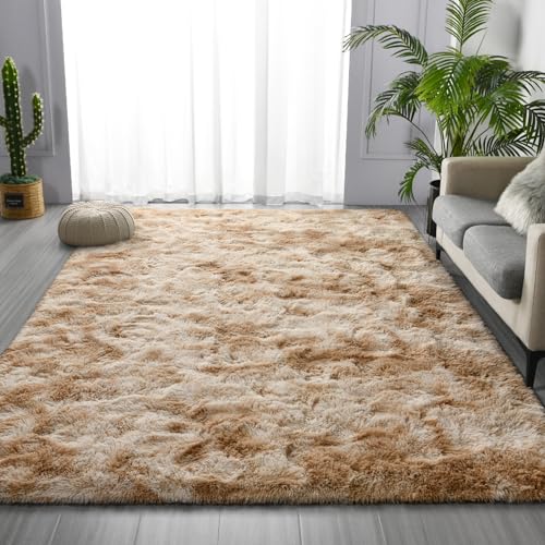 Large Shag Area Rugs 8 x 10 (Tie-dyed Beige / 8' x 10' (Rectangular))