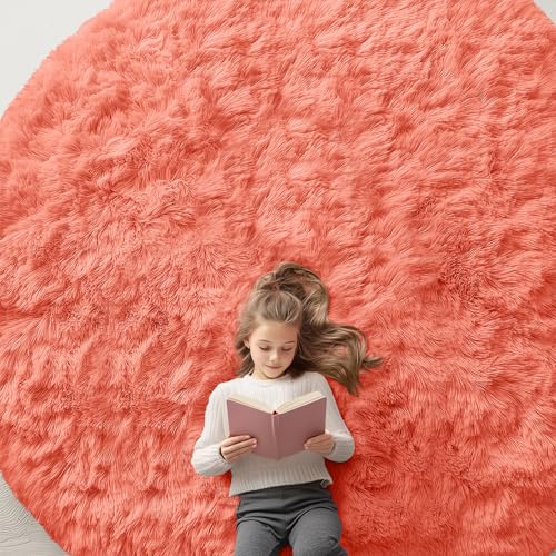 Coral Red Round Rugs for Bedroom (9 Ft Round / Coral Red)