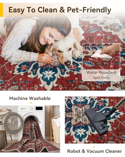 Washable Area Rug (Red/Blue / 2'6" x 4' (Rectangular))