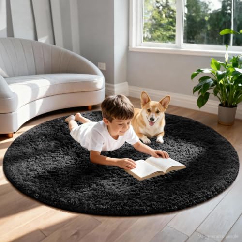 Round Rug 6Ft Black Circle Area Rug (3- Black / 6' (Round))