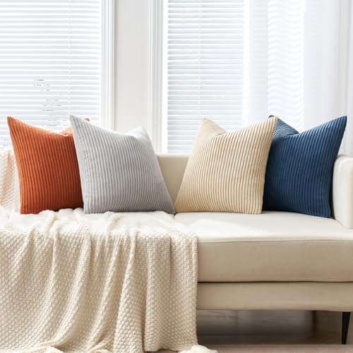 Soft Corduroy Decorative Throw Pillow Covers Blue (18" x 18" (Pack of 4) / Blue-yellow)