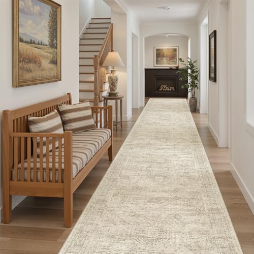 Washable 3x14 Hallway Runner Rug Non (Beige / 3' x 14' (Runner))