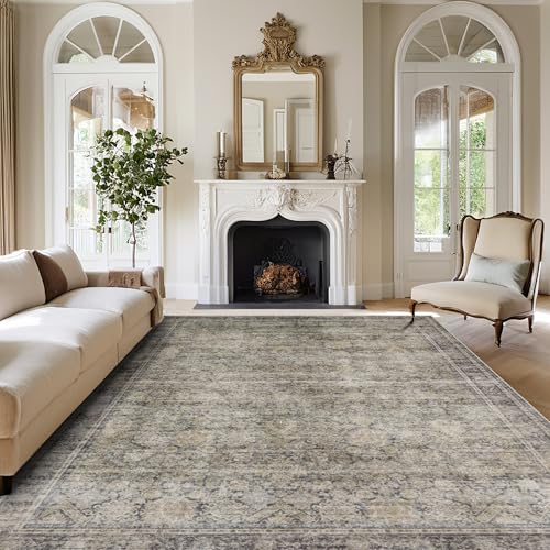 Green Brown 8x10 Washable Area Rugs for Living Room (8' x 10' (Rectangular) / Brass-green-brown-olive)