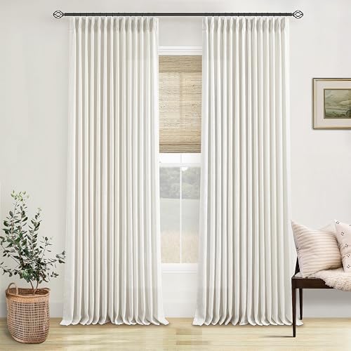 Natural Pinch Pleated Linen Curtains 112 Inches Long 2 Panels Set (Natural / 40"W x 112"L (Pack of 2))