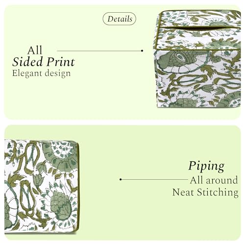 CPC Agate Green Block Print Square Tissue Box Cover 100% Cotton (Agate Green)