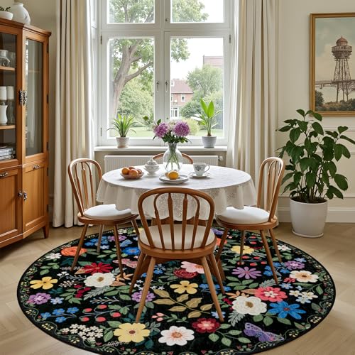 Round Area Rug Living Room (Black / 4' (Round))