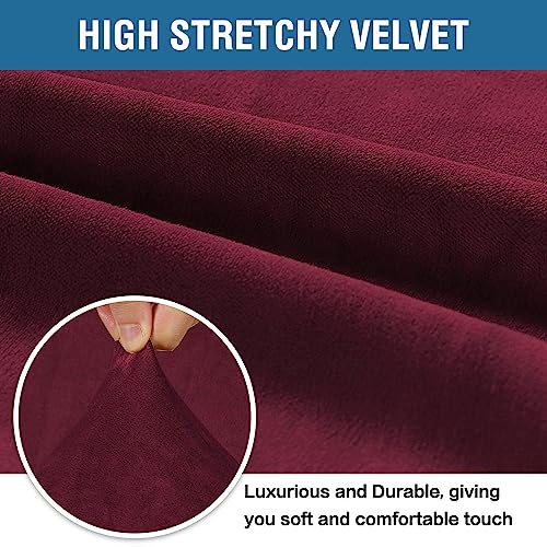 Stretch Velvet Sofa Covers for 3 Cushion Couch Covers Sofa Slipcovers Furniture Protector Soft with Non Slip Elastic Bottom (Wine/Burgundy / Sofa)