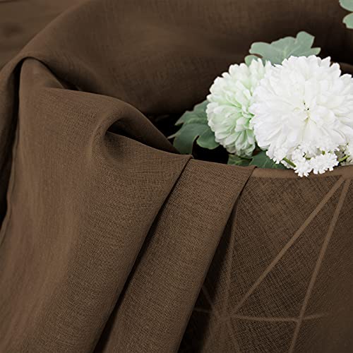 Short Sheer Curtain Living Room Linen Textured Curtains Sheer Light Filtering Voile Rod Pocket Curtain for Bedroom (38"W x 54"L (Pack of 2) / Brown)