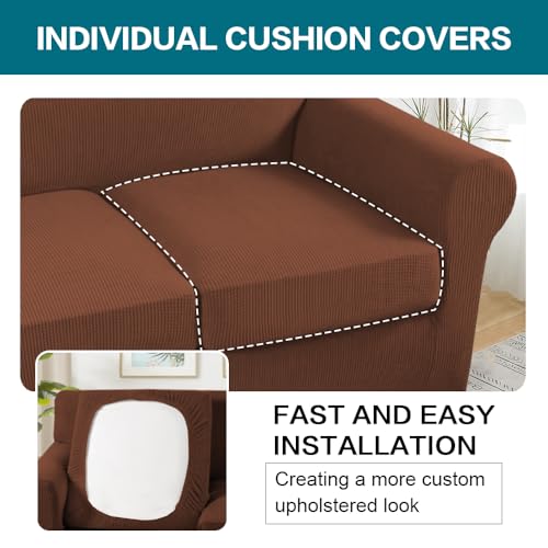 4 Piece Sofa Covers for 3 Cushion Couch Slipcover Soft Cover Dogs (Sofa (3 Cushion) / Caramel)