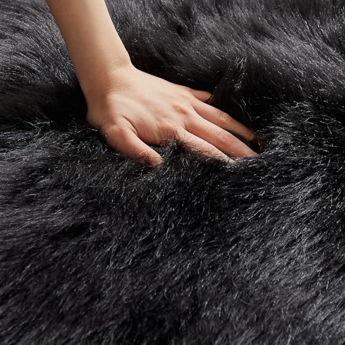 Faux Fur Rug Black Ultra Soft Fluffy Shag Sheepskin Rug (2' x 6' (Rectangular) / Black)