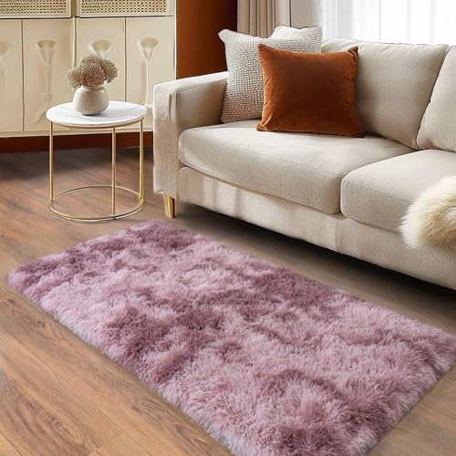 Soft Runner Rugs for Bedroom Hallways (2' x 4' (1 pc) / Tie-dyed Grey Purple)