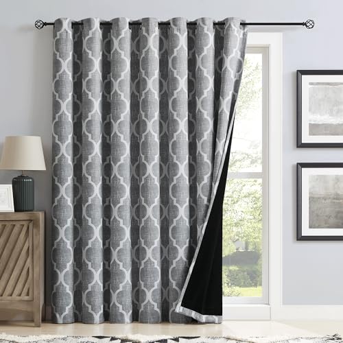 Moroccan 100% Blackout Sliding Door Curtains Grey 100x96 1 Set (Grommet | Grey / 100"W x 96"L (Pack of 1))