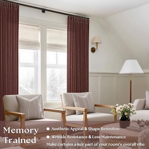 Chestnut Brown 84 Inch Pinch Semi Sheer Pleated Linen Curtains 2 Panel Set (Chestnut Brown / 40"W x 84"L (Pack of 2))