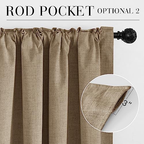 Burlap 100% Blackout Linen Curtains 72 Inch Long for Bedroom (Burlap / 52"W x 72"L (Pack of 2))