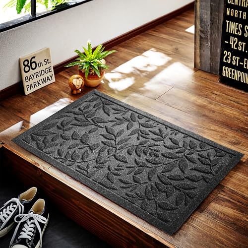 Grey Leaves Outdoor Indoor Entrance Doormats (Leaves-grey / 1'5" x 2'6" (Rectangular))