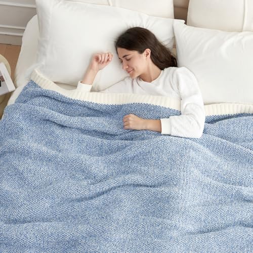 Blue Bedding Blanket Twin Size for Bed and Sofa (Heather Blue / Twin (60"x80"))