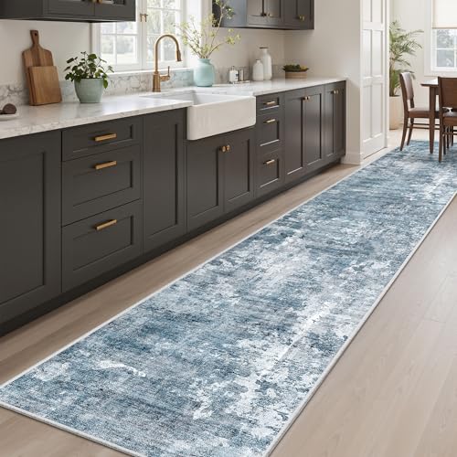 Abstract Runner Rug 2x12 Hallway Kitchen Runners Blue (Blue/Grey / 2' x 12' (Runner))