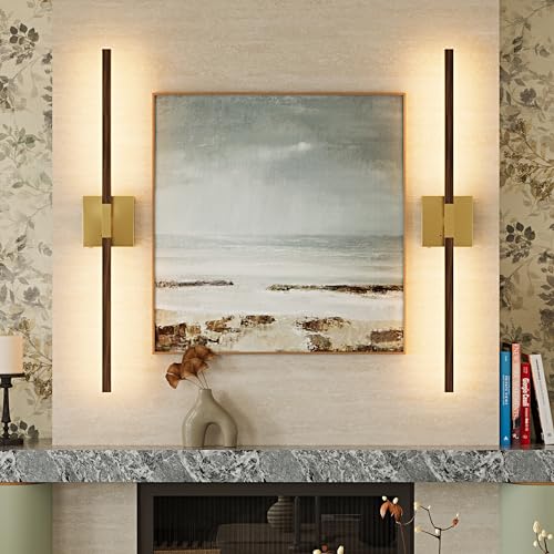 Gold & Walnut Battery Operated Wall Sconce with Remote Control (Gold & Walnut / 32 Inch(2 Pack))