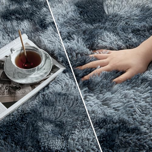 Large Shag Area Rugs 8 x 10 (Tie-dyed Blue Grey / 8' x 10' (Rectangular))