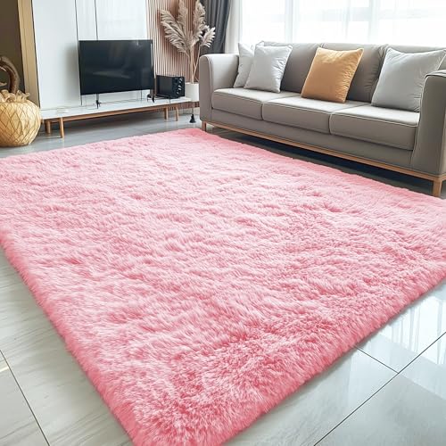 5x7 Machine Washable Large Area Rugs for Living Room (5x7 Ft / Pink)