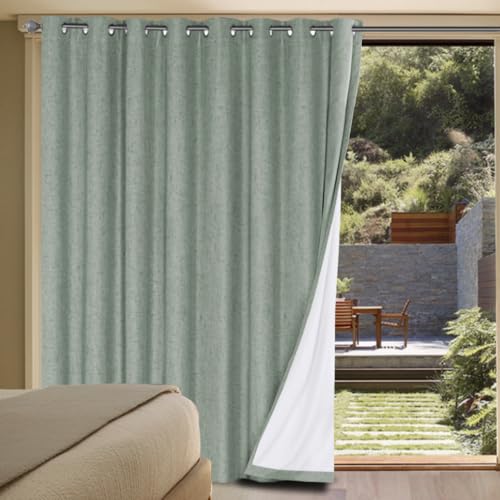 Linen Blackout Curtains Durable Thick Textured Linen Look 100% Blackout Patio Door Curtain Anti Rust Grommet Extra Wide Sliding Door Curtain Panel (Green Bay / 100"W x 84"L (Pack of 1))